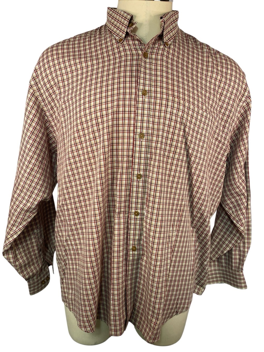 Van Heusen Classic Long Sleeve Button-Down Plaid Shirt - Red/Brown Men’s XXL